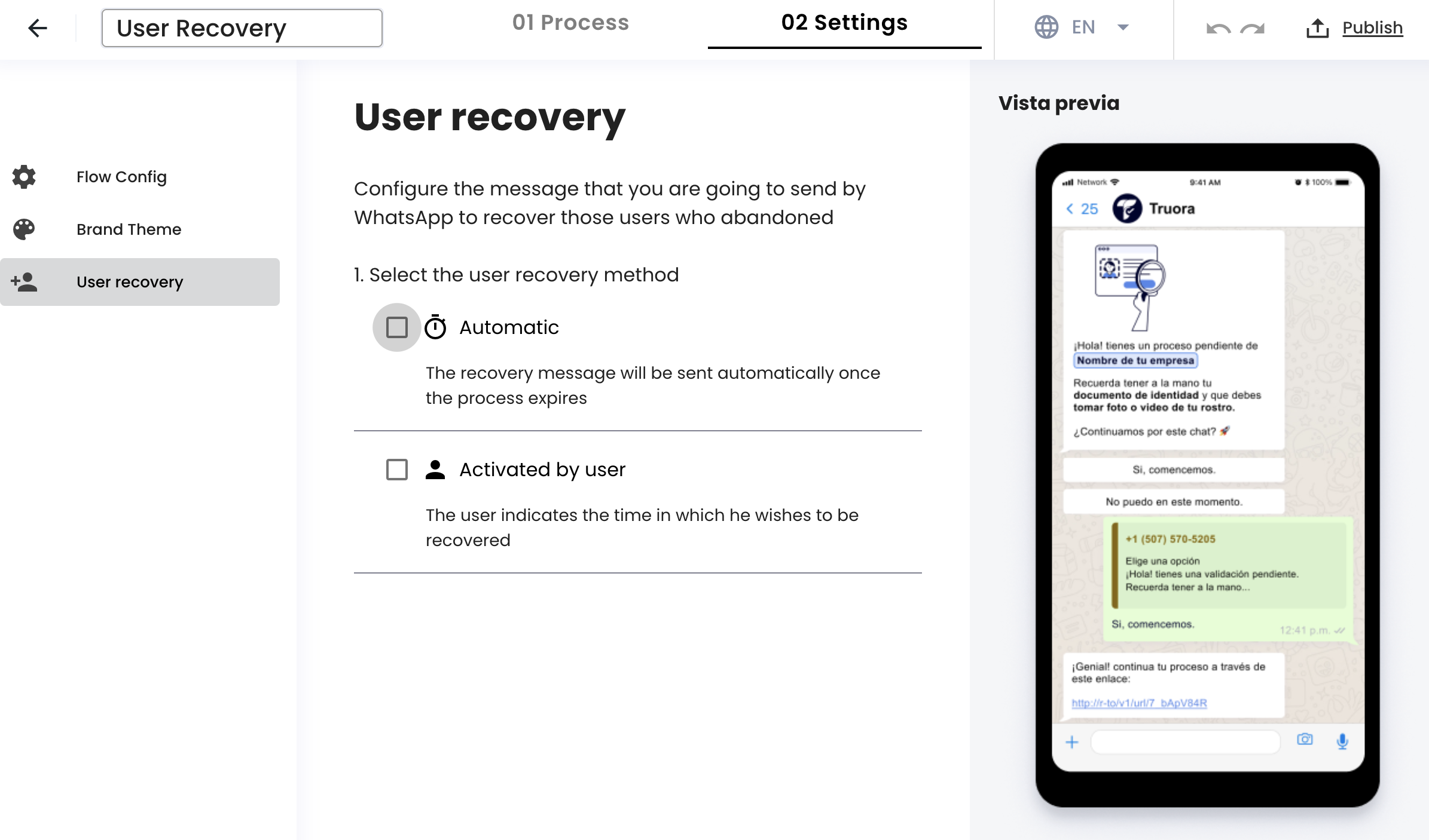 Enable user recovery